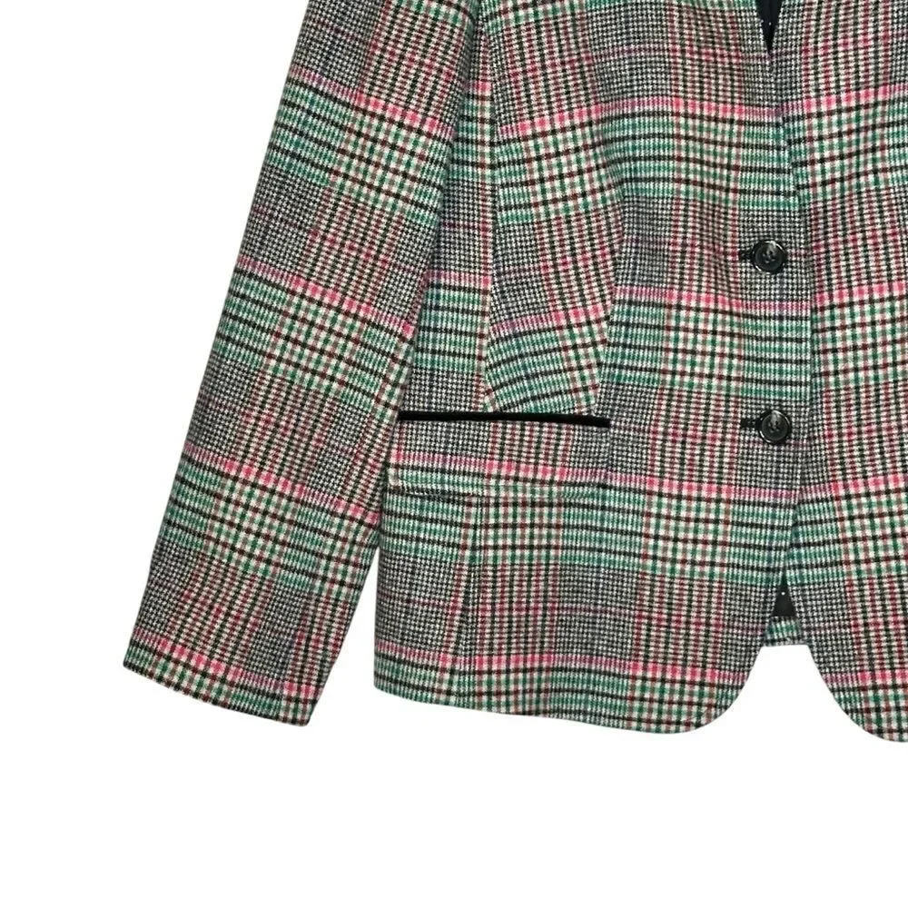 Talbots Shetland Aberdeen Tipped Plaid Wool Blend Blazer | Size 14